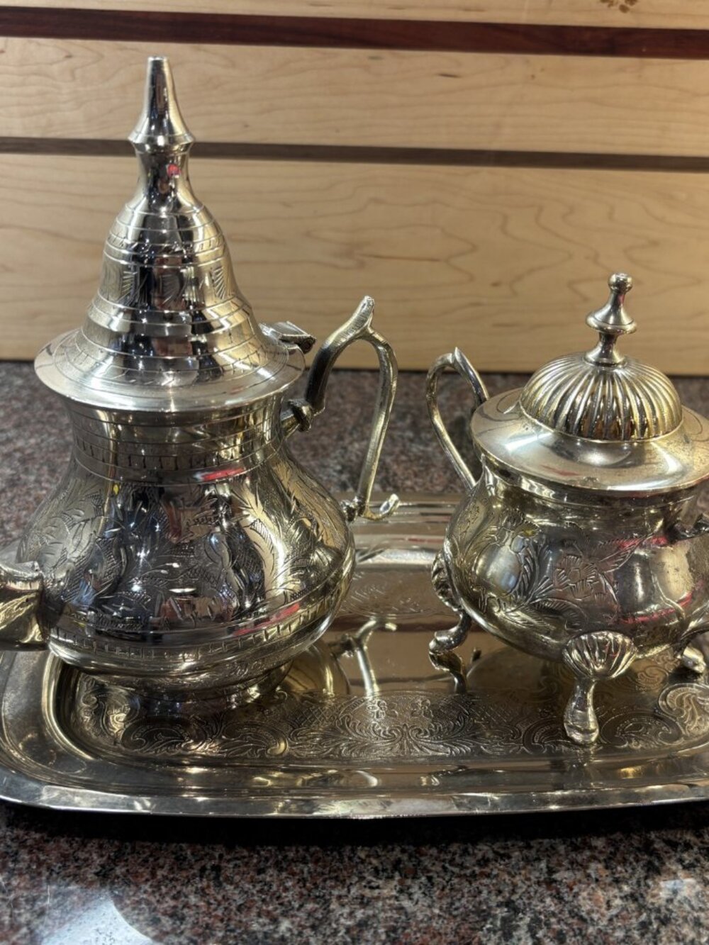 Vintage Brass Silverplated Moroccan Tea Service Set